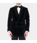 BLACK DOUBLE BREASTED VELVET SMOKING JACKET