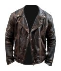 New Style Buttoned Distress Leather Jacket For Men
