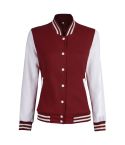 Women Maroon and White Varsity Jacket