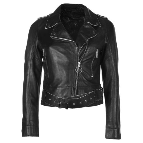 Cross Zipper Women Leather Bomber Jacket