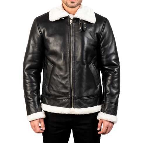 B-3 Black And White Leather Shearling Jacket
