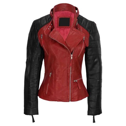 Women Black and Red Stylish Leather Jacket