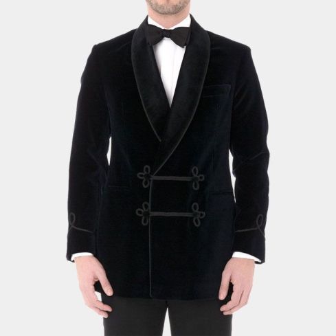 BLACK DOUBLE BREASTED VELVET SMOKING JACKET