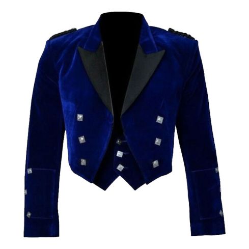 Blue Velvet Scottish Prince Charlie Kilt Jacket