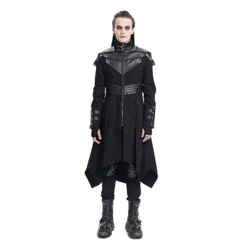 Devil Fashion Men Gothic Eyelets Buckle Up Long Ring Coat