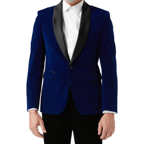 Elegant Blue Velvet Smoking Jacket