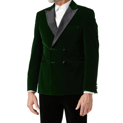 GREEN DOUBLE BREASTED VELVET SMOKING JACKET