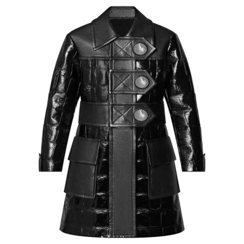 Mixed Stud Button Leather Coat