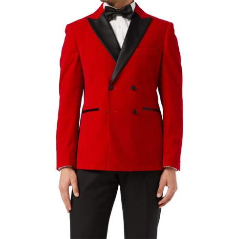 RED DOUBLE BREASTED VELVET SMOKING JACKET