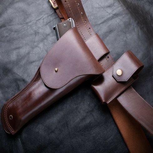 Traditional Leather Belt Holster With Mag Pouch And Belt For All Models