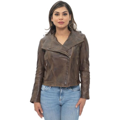 Infinity Leather Womens Cross Zip Vintage Jacket