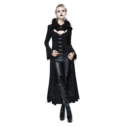 Women's Goth Frock Coat With Stand Up Collar