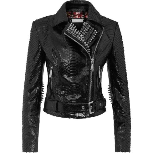 Women Studded Black Leather Jacket