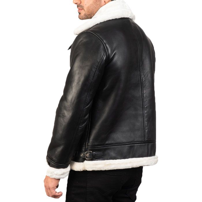 B-3 Black And White Leather Shearling Jacket