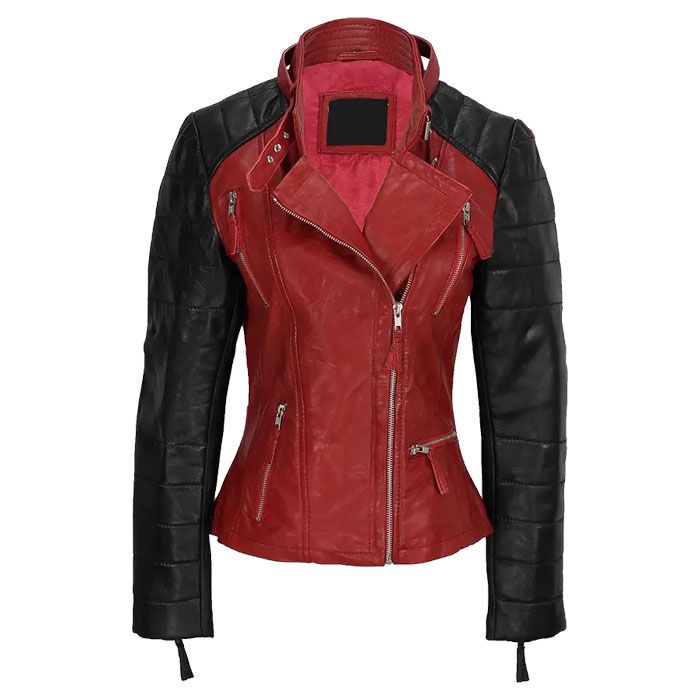 Women Black and Red Stylish Leather Jacket
