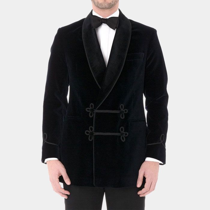 BLACK DOUBLE BREASTED VELVET SMOKING JACKET