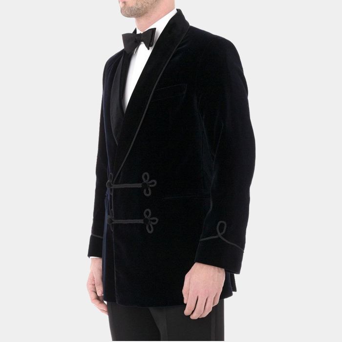 BLACK DOUBLE BREASTED VELVET SMOKING JACKET