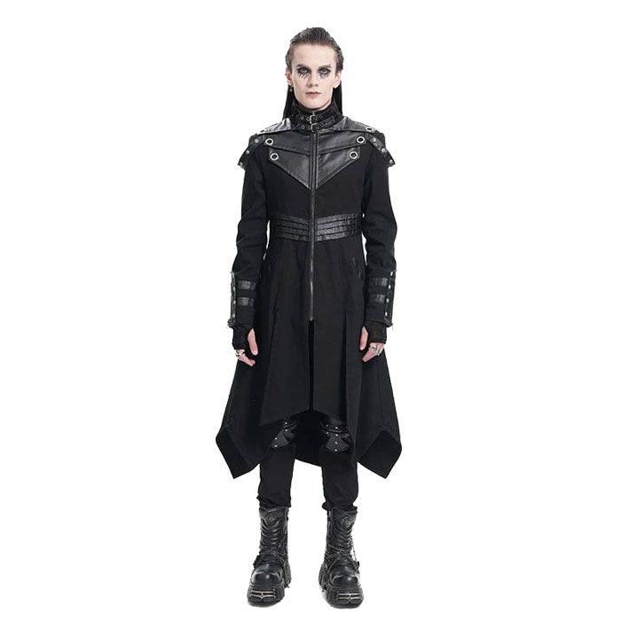 Devil Fashion Men Gothic Eyelets Buckle Up Long Ring Coat