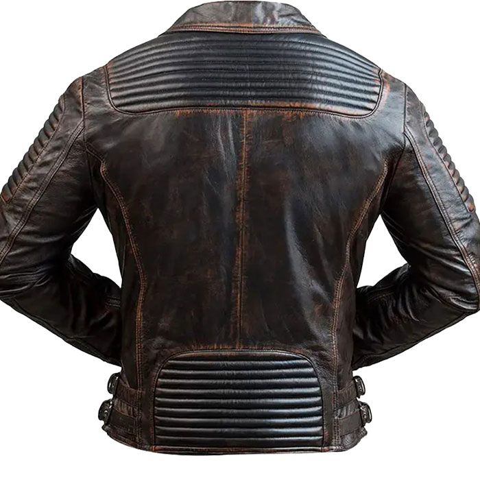 New Style Buttoned Distress Leather Jacket For Men