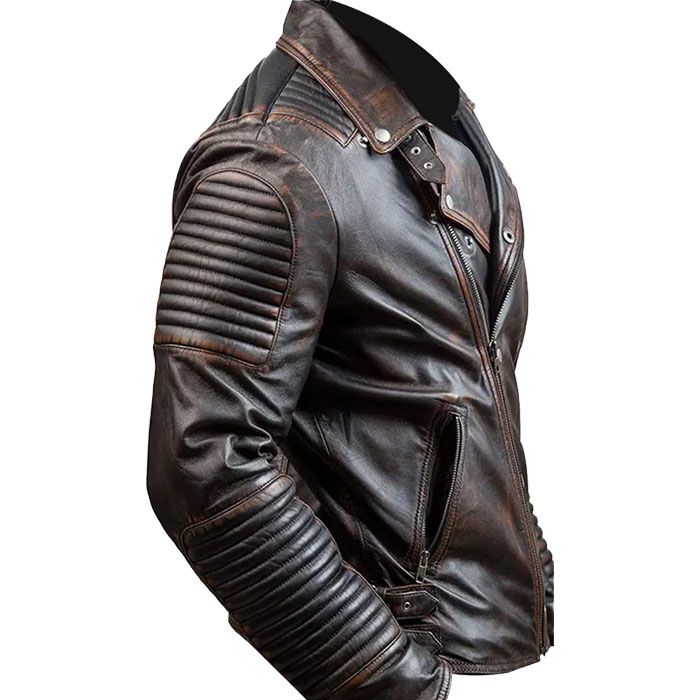 New Style Buttoned Distress Leather Jacket For Men