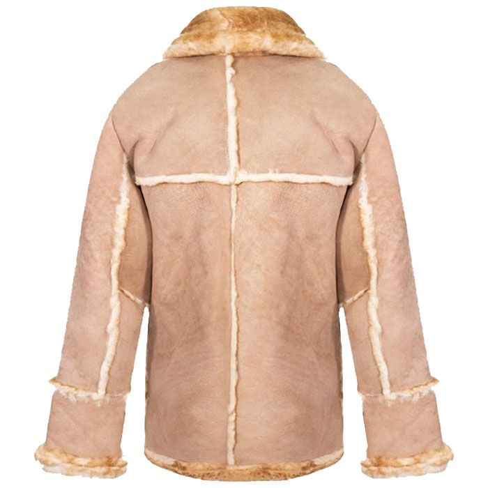 Men Beige Vintage Leather Shearling Coat
