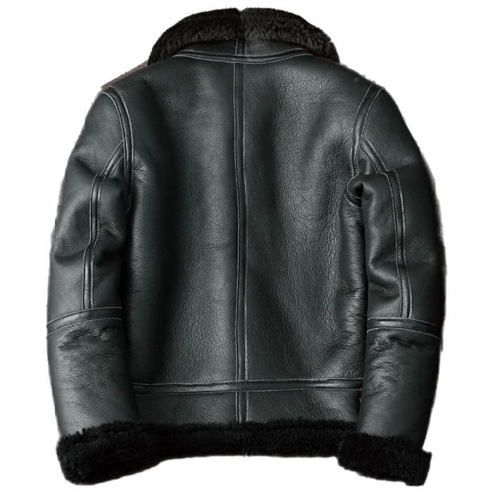 Men Black Shearling Fur Sheepskin Motorcycle Jacket