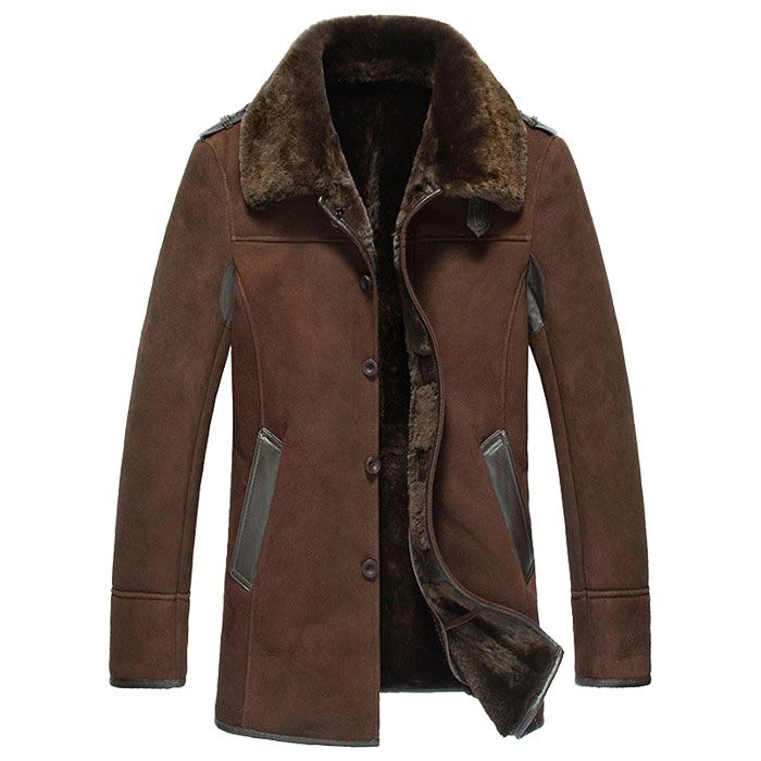 Men's Brown Sheepskin Shearling Coat for Winter