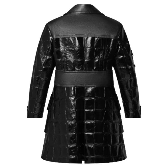 Mixed Stud Button Leather Coat