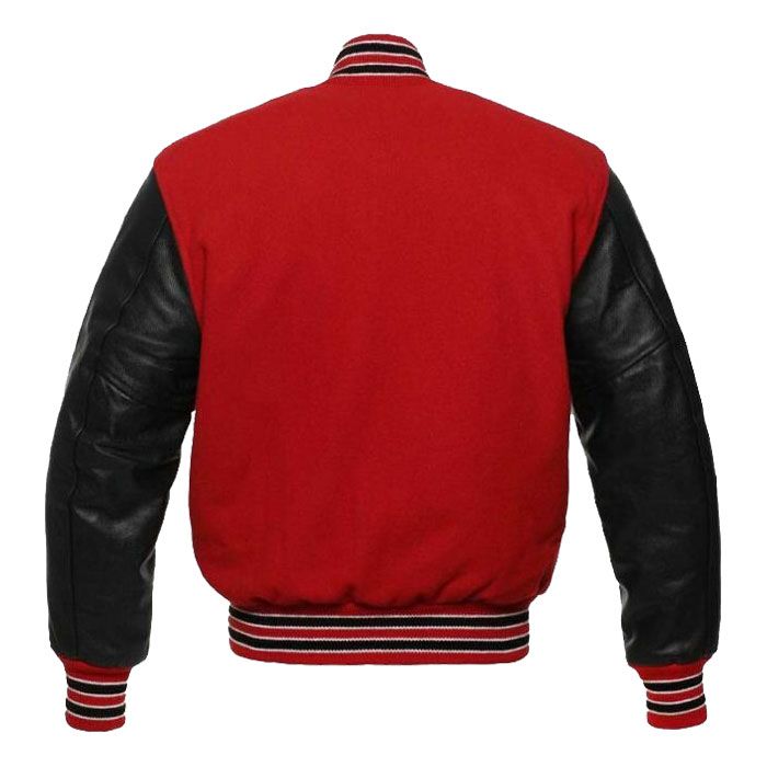 Red Wool And Black Leather Sleeves Men Varsity Jacket