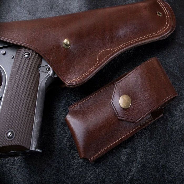 Traditional Leather Belt Holster With Mag Pouch And Belt For All Models