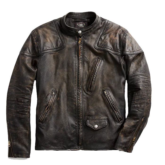 Watts Slim Fit Leather Moto Jacket Black