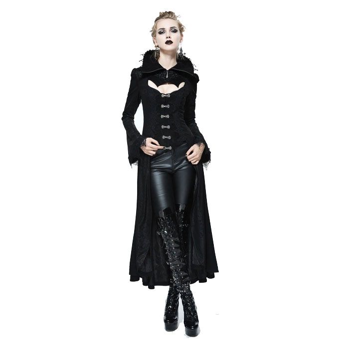 Women's Goth Frock Coat With Stand Up Collar