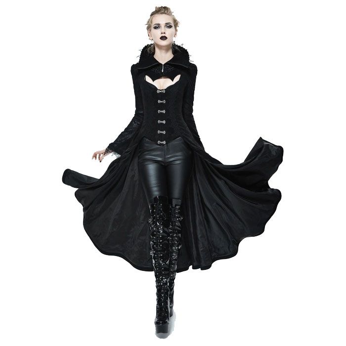 Women's Goth Frock Coat With Stand Up Collar