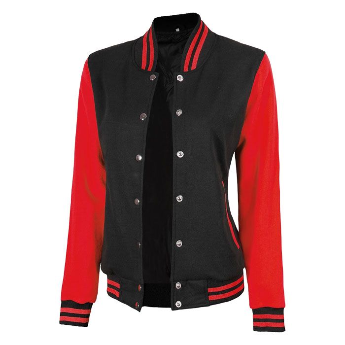Women Black and Red Varsity Jacket