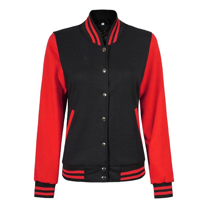 Women Black and Red Varsity Jacket