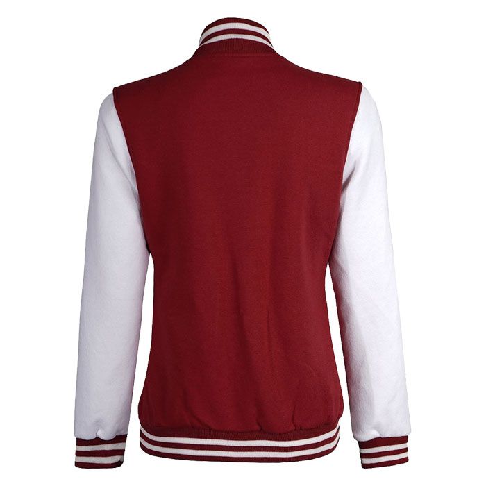 Women Maroon and White Varsity Jacket