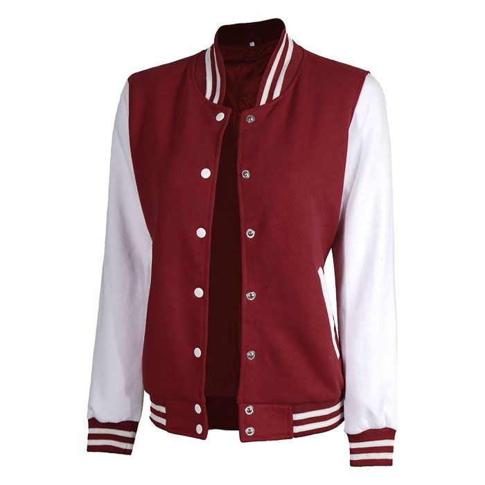 Women Maroon and White Varsity Jacket