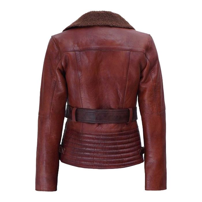 Women Shearling Leather Bomber Jacket