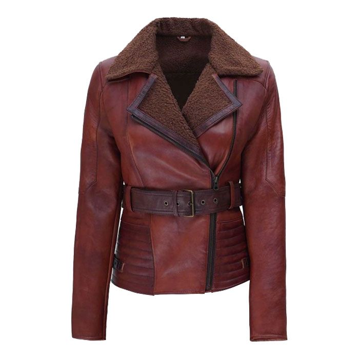 Women Shearling Leather Bomber Jacket